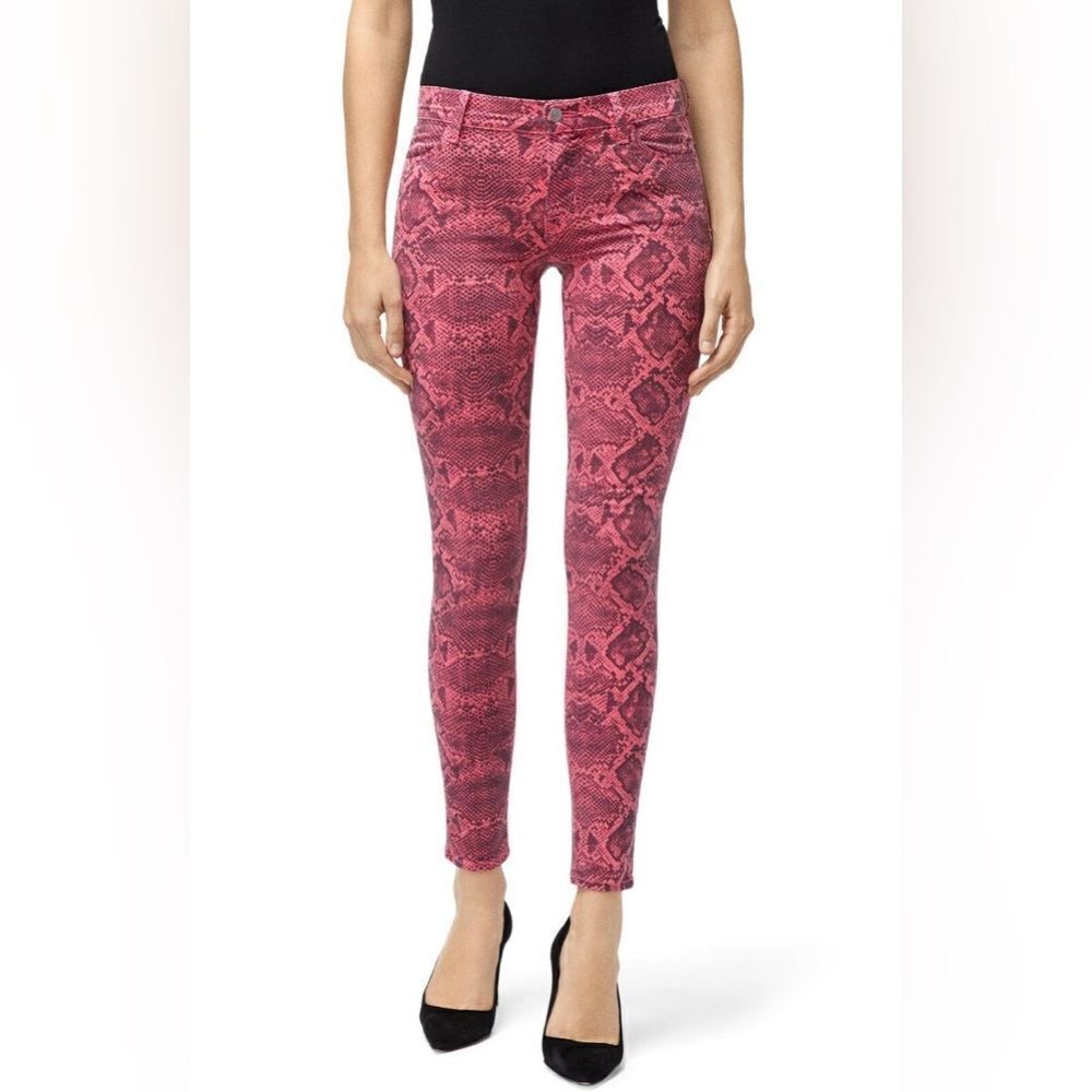 J Brand 620 Mid Rise Super Skinny Neon Pink Boa Print Size 26